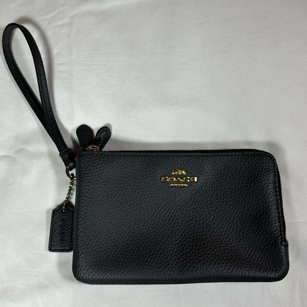 Coach Black Leather Wristlet Clutch